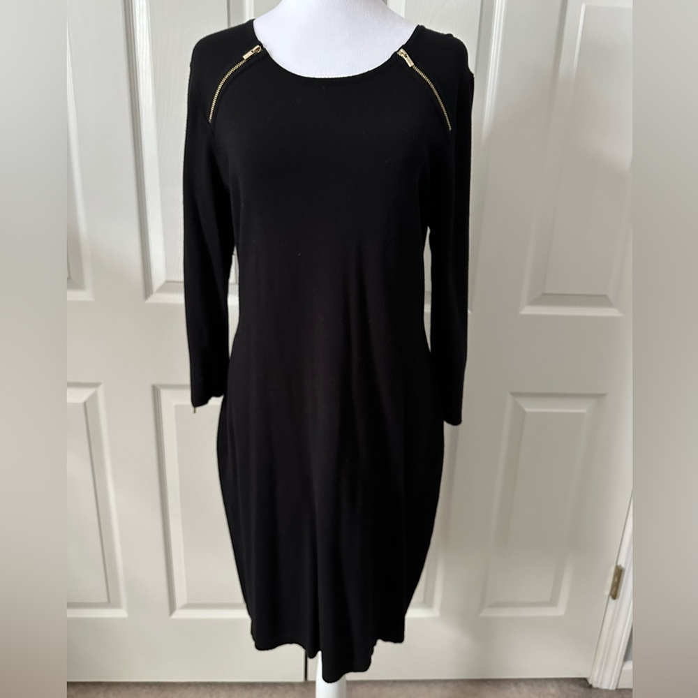 Calvin Klein Sweater Dress decorative zippers, 3/4 sleeve, black, Large